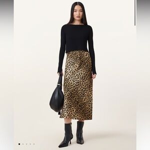 All Saints Hera Leopard Print 2-In-1 Midi Dress